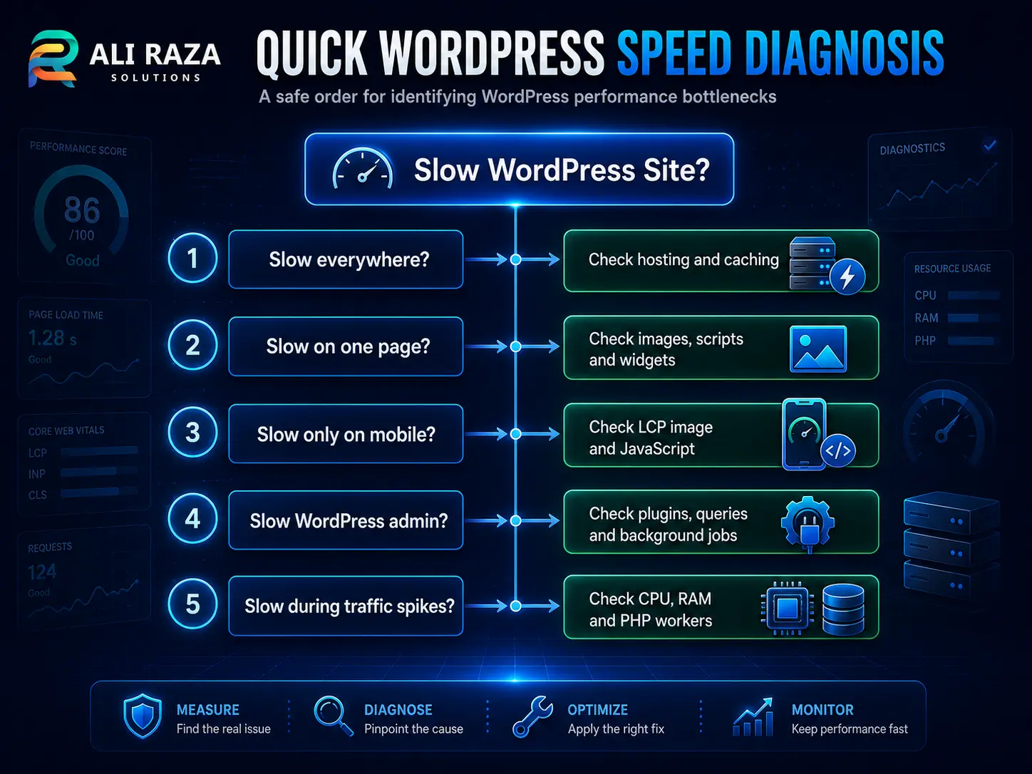 Slow WordPress site diagnostic flowchart
